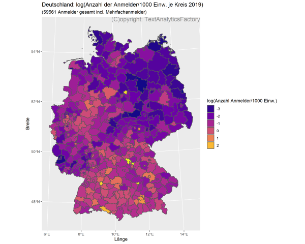 Innovative Regionen in Deutschland (Patentanalyse 2019) Kreise nach Anmeldern